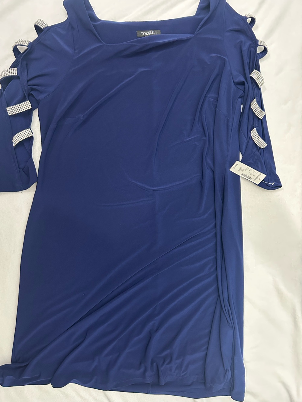 Roz & Ali One-Shoulder Royal Blue Dress with Rhinestone Strap Accents